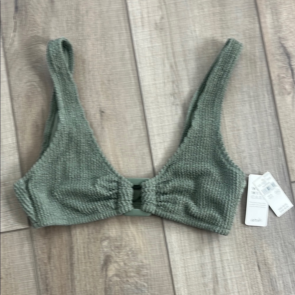 Aerie Green Ribbed Bralette with Tie-Front Design